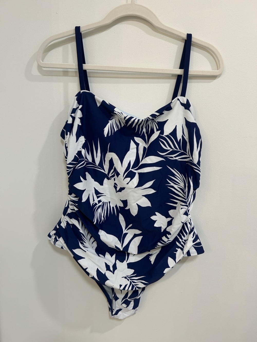 Women’s Navy  Blue & White Tropical One-Piece Swimsuit